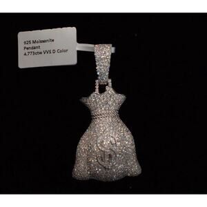 MOISSANITE Real 925 Sterling Silver Iced Hip Hop Piece Money Pendant Necklace